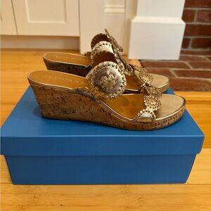 Jack Rogers Gold Wedge Sandal Sz 8.5